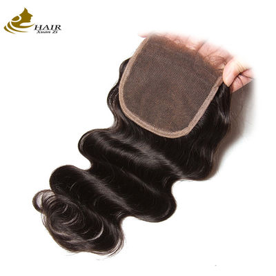 Corps ondulé Remy Fermeture de dentelle de cheveux humains 10A 4x4 Base en soie