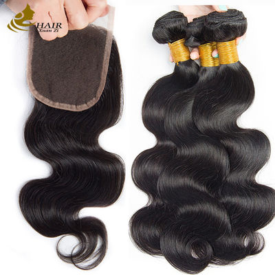 Oem Remy Extensions de cheveux humains Boucles de cheveux en tissu corps brut Boucles de cheveux ondulés avec fermeture