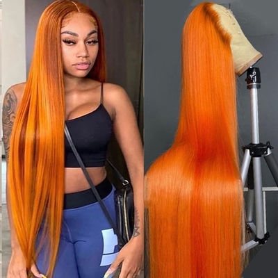 Ginger orange dentelle droite avant cheveux humains perruques pré-pluqué pour les femmes