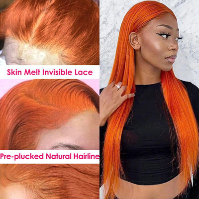 Ginger orange dentelle droite avant cheveux humains perruques pré-pluqué pour les femmes