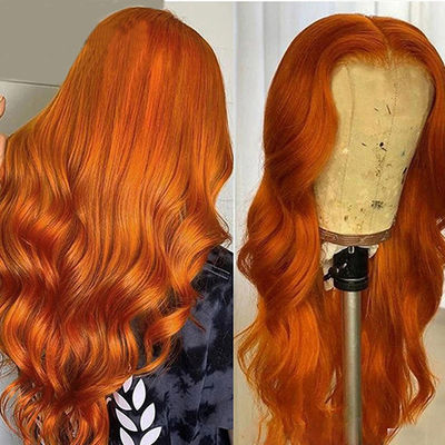 Orange Ginger Cheveux humains en vague lâche Perruques avant en dentelle sur mesure