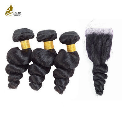 Boucles de cheveux brésiliens Cheveux humains Boucles de cheveux en forme de vague avec fermeture