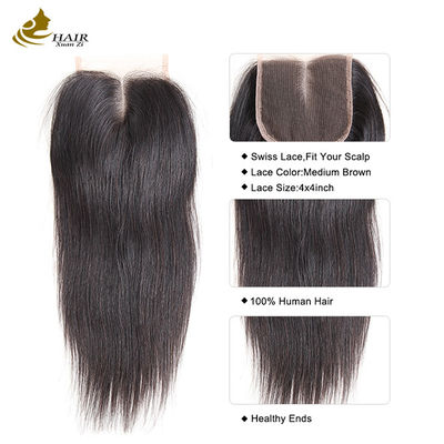 100% cheveux humains 4*4 Fermeture en dentelle Couleur naturelle Fermeture en dentelle droite brésilienne