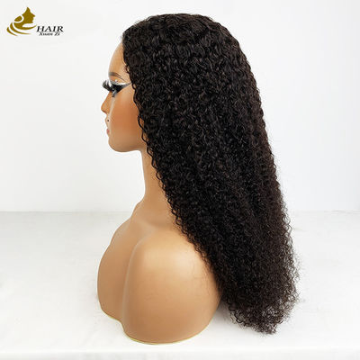 4*4 Frontale dentelle vierge Cheveux humains naturels noirs coiffés en boucle Perruques avec bandes antidérapantes