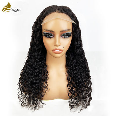 4*4 Frontale dentelle vierge Cheveux humains naturels noirs coiffés en boucle Perruques avec bandes antidérapantes