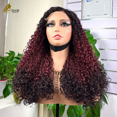 Facile à porter Confortable sans colle 5 * 5 Pixie cheveux humains bouclés de couleur T