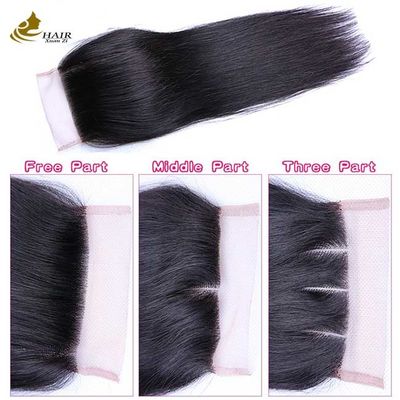 Fermeture en dentelle transparente 4*4 de 20 pouces, cheveux humains raides noirs naturels à vendre