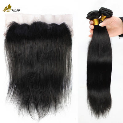 Boucle de cheveux humains brésiliens Rémy droit avec fermeture frontale en dentelle