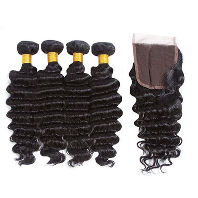 12A Grade Deep Wave Virgin Human Hair Bundles 95-100g avec fermeture personnalisée