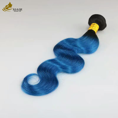 Couleur populaire Remy Cheveux humains Tissus Couleur bleue Ombre Extensions de cheveux humains
