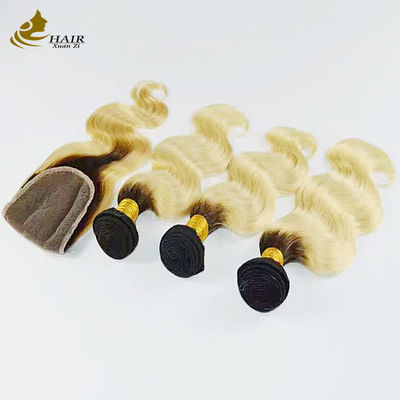 1B Blonde Ombre Extensions de cheveux humains Remy Tissue Perruque avec fermeture