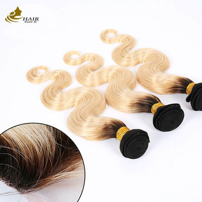 1B Blonde Ombre Extensions de cheveux humains Remy Tissue Perruque avec fermeture