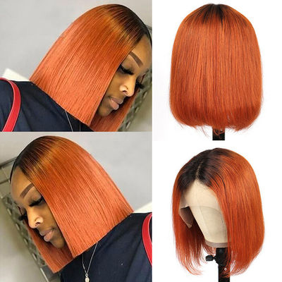 130% Densité 1b/ Orange Perruque personnalisée pour cheveux humains Cheveux humains courts Perruques Bob