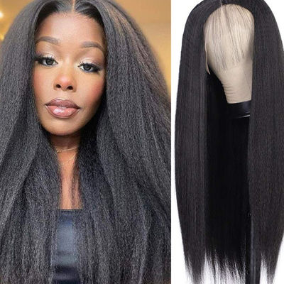 Des perruques sans casquette sans colle Cheveux humains 360 Kinky Droite ODM