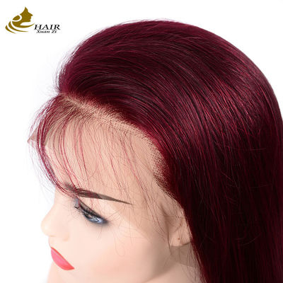 130% Densité 99J Couleur cheveux humains vierges Front dentelle Perruque droite Personnalisé Perruques de cheveux humains