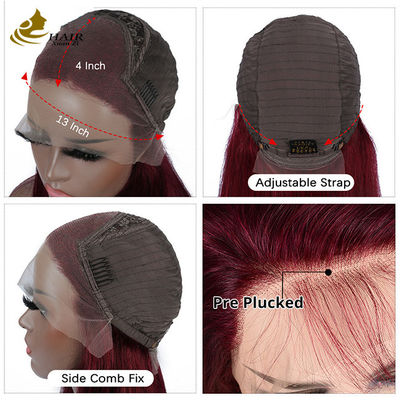 130% Densité 99J Couleur cheveux humains vierges Front dentelle Perruque droite Personnalisé Perruques de cheveux humains