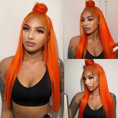 Ginger orange dentelle droite avant cheveux humains perruques pré-pluqué pour les femmes