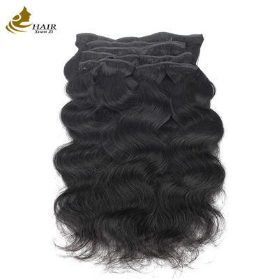 Vente en gros de cheveux naturels noirs brésiliens Remy Cheveux humains Clip de vague dans les extensions de cheveux