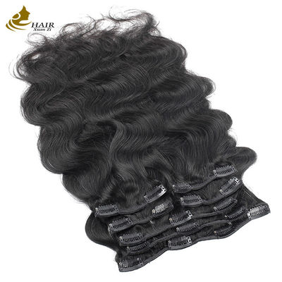 Vente en gros de cheveux naturels noirs brésiliens Remy Cheveux humains Clip de vague dans les extensions de cheveux