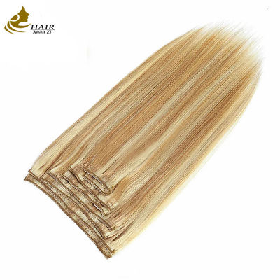 Clip de cheveux humains vierges en extensions queue de cheval droite couleur piano
