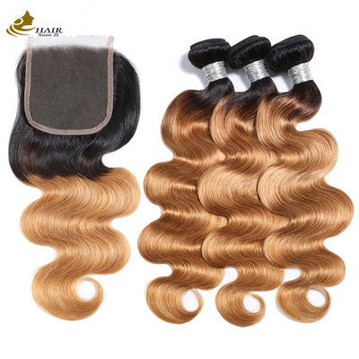1b 4/27 Miel bouclé Blonde Extensions de cheveux brésiliens Ombre