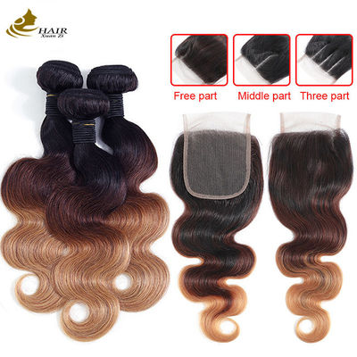 1b 4/27 Miel bouclé Blonde Extensions de cheveux brésiliens Ombre