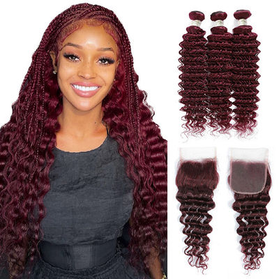 Ombre 99J Perruque bordeaux sans colle Extensions de cheveux humains Vague profonde