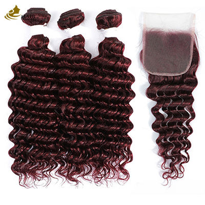 Ombre 99J Perruque bordeaux sans colle Extensions de cheveux humains Vague profonde