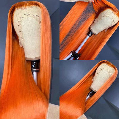 Orange réaliste cheveux humains Perruques Full Lace 27 miel blonde 180% Densité