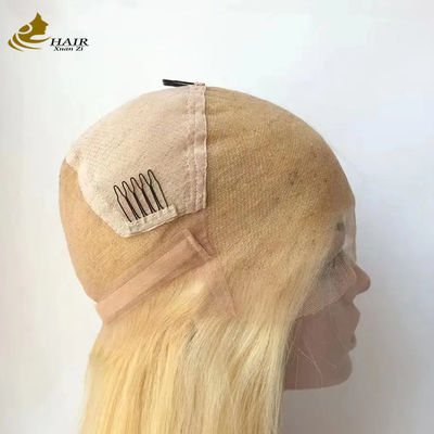 Plein front dentelle 613 cheveux humains Perruque droite Blonde sans colle