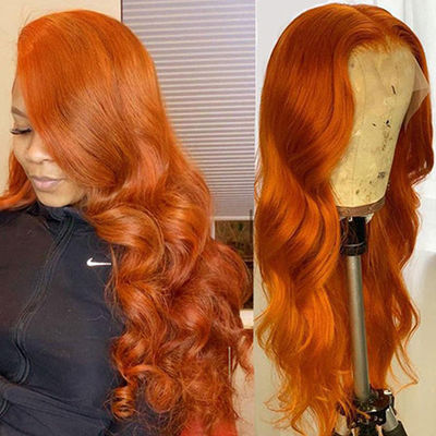 Orange Ginger Cheveux humains en vague lâche Perruques avant en dentelle sur mesure