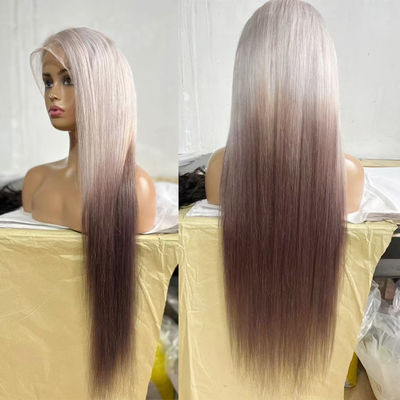 Perruques avant en dentelle transparentes gris argenté en promotion, lisses, 100% cheveux humains vierges, perruques en dentelle complètes pour femmes noires