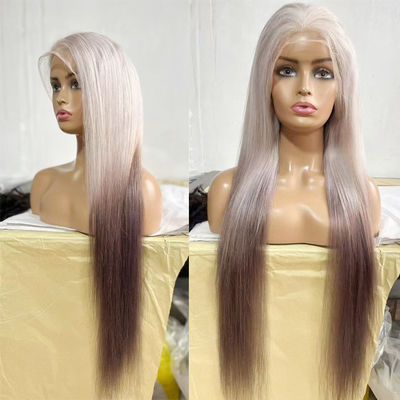 Perruques avant en dentelle transparentes gris argenté en promotion, lisses, 100% cheveux humains vierges, perruques en dentelle complètes pour femmes noires