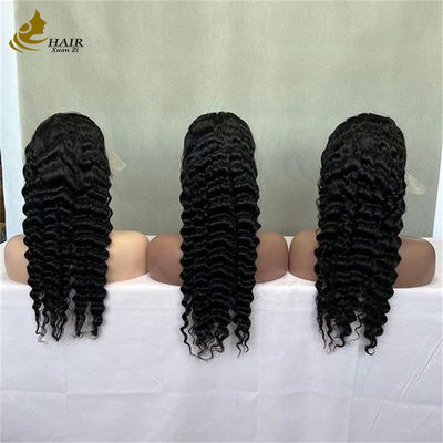 13*4 dentelle profonde ondée bouclée cheveux humains perruques naturelles noires cheveux vierges perruque