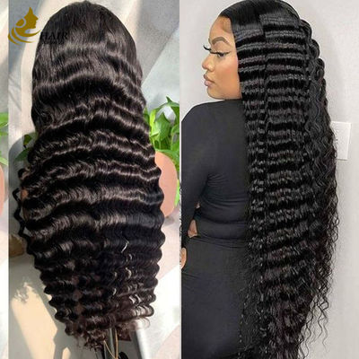 13*4 dentelle profonde ondée bouclée cheveux humains perruques naturelles noires cheveux vierges perruque
