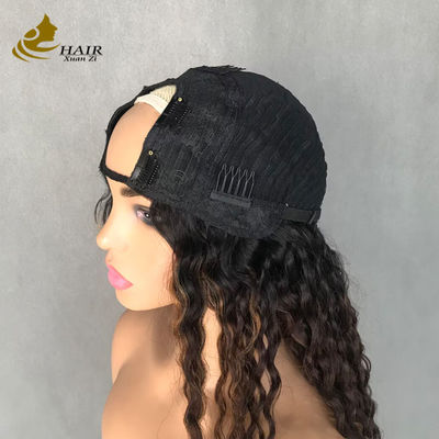 Perruque femme longue ondée bouclée 1b/4/27 de couleur Cheveux humains Perruque en forme de U