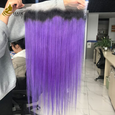 T1b/Purple Virgin Human Straight Hair 13*6 Fermeture avant en dentelle brune claire