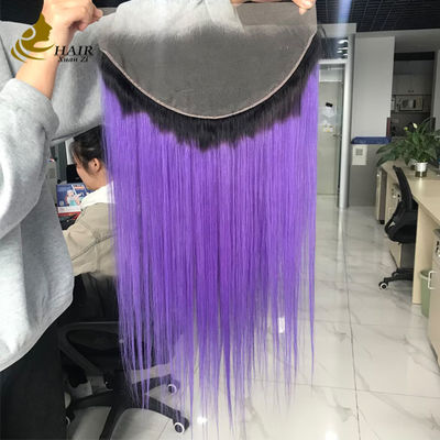 T1b/Purple Virgin Human Straight Hair 13*6 Fermeture avant en dentelle brune claire