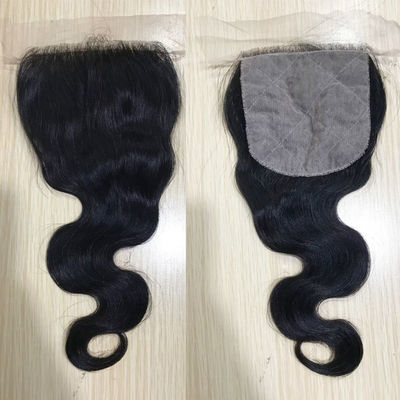 Passez la fermeture en dentelle de cheveux humains Pass The Needle 4*4 Dentelle transparente Body Wave Noir naturel Fermeture