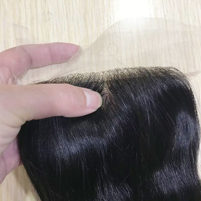 Passez la fermeture en dentelle de cheveux humains Pass The Needle 4*4 Dentelle transparente Body Wave Noir naturel Fermeture