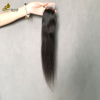 Fermeture en dentelle transparente de cheveux humains noirs naturels raides 2x6