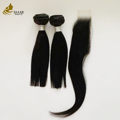 2 pièces de poils de 10 pouces et HD 2 * 6 Fermeture de cheveux cheveux vierges cheveux humains naturels noirs cheveux droits tissus