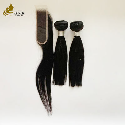 2 pièces de poils de 10 pouces et HD 2 * 6 Fermeture de cheveux cheveux vierges cheveux humains naturels noirs cheveux droits tissus