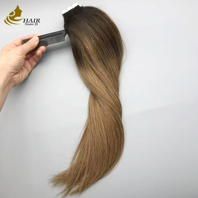 Extensions de cheveux adhésives en cheveux humains vierges 100% naturels, couleur B2/6, lisses