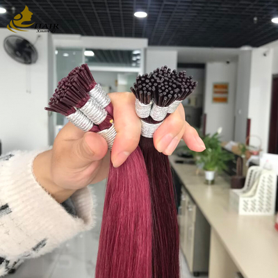 En gros Cuticule alignée I Tip Extensions de cheveux humains Burg et 99J Couleur Extensions de cheveux droits