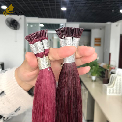 En gros Cuticule alignée I Tip Extensions de cheveux humains Burg et 99J Couleur Extensions de cheveux droits