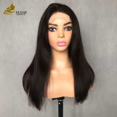 22 pouces naturel noir cheveux humains droits 4*4 Perruque de dentelle avant